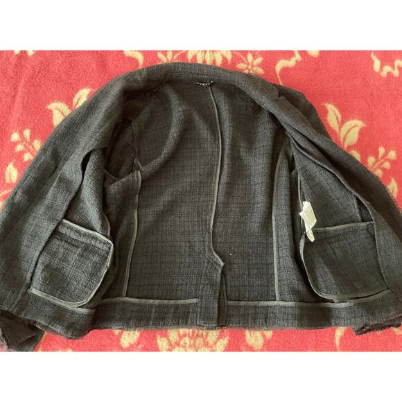 Sisley Black textured single button close blazer with fringed edging SZ 10 - Picture 8 of 12